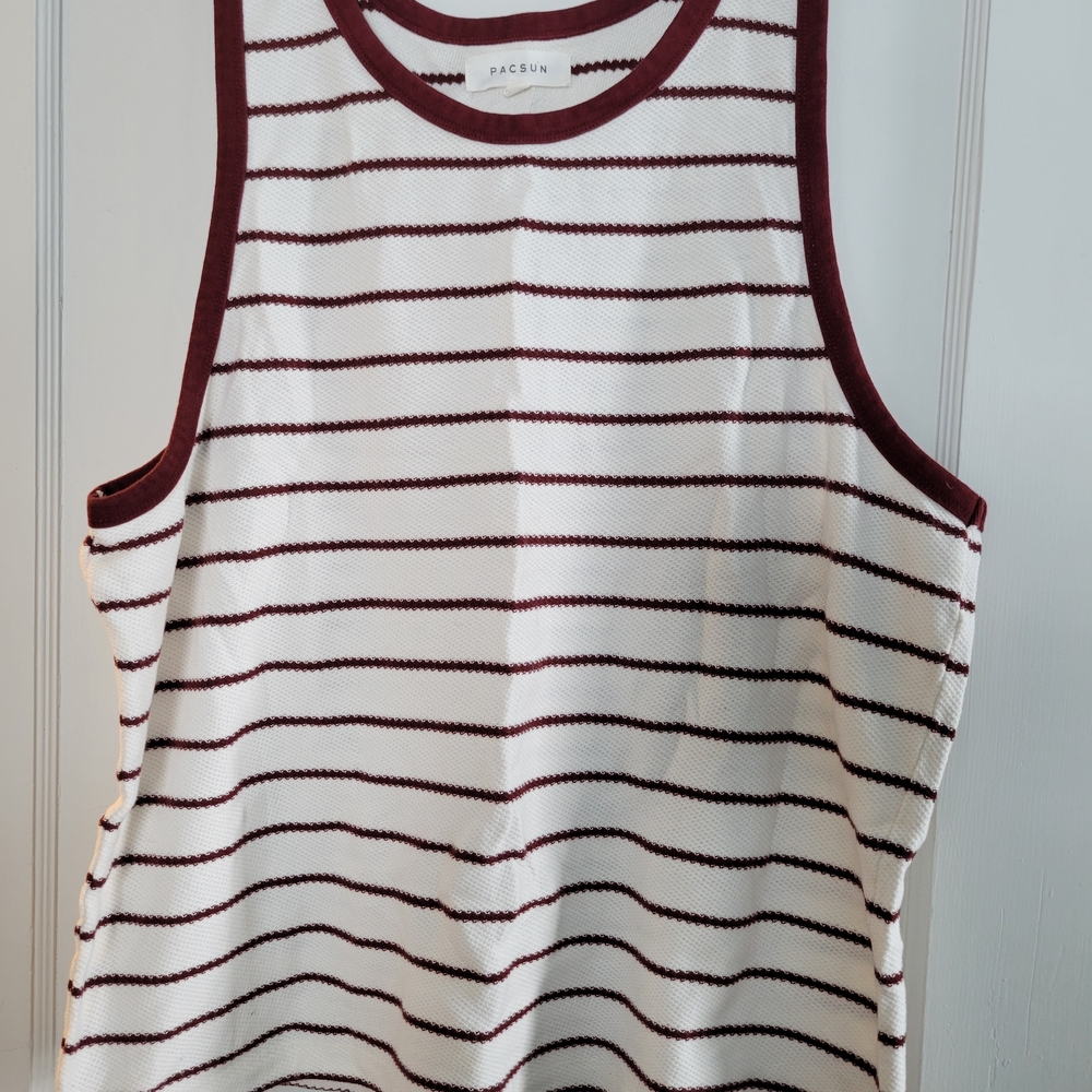 Striped Tank Top - White and Burgundy